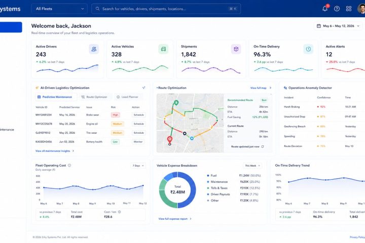 Logistics dashboard with fleet, route, and delivery metrics